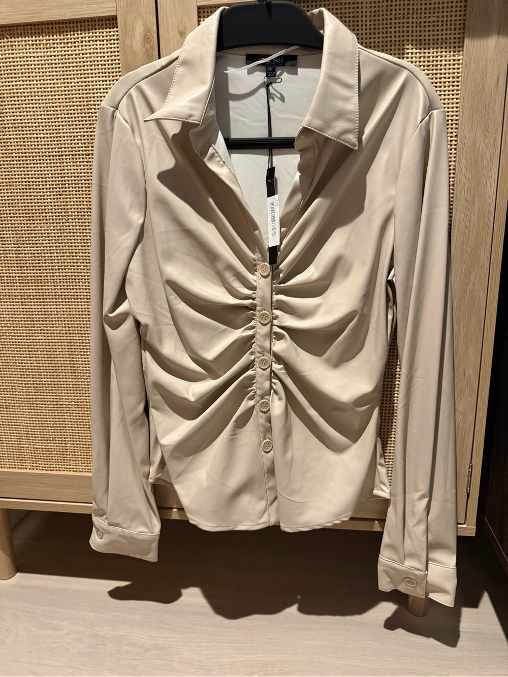 Love Tree Cream Ruched Button-Down Long Sleeve Shirt